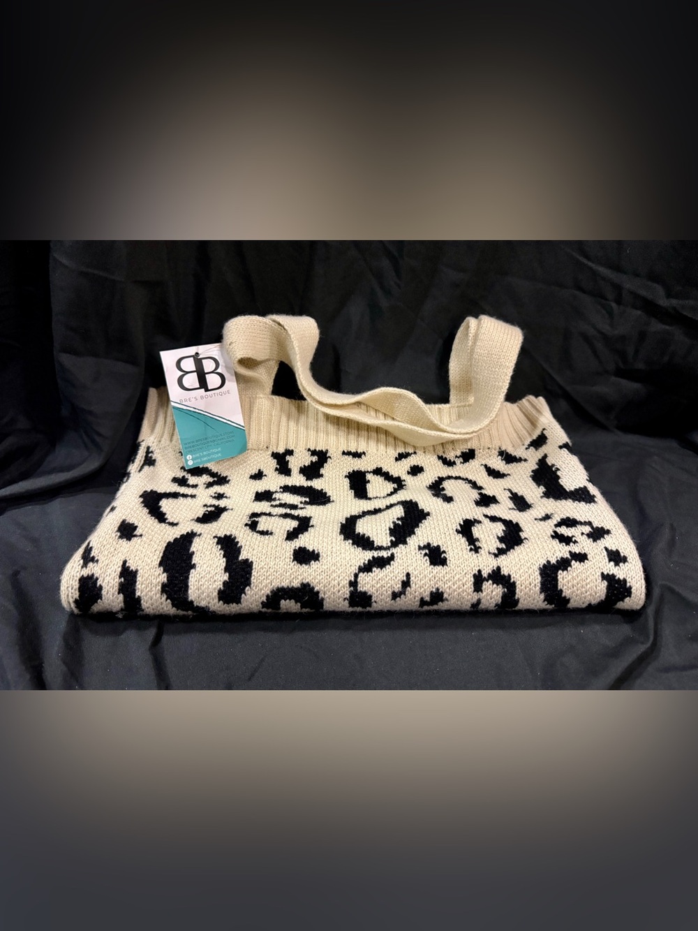 NWT Bre’s Boutique Leopard Print Knit Tote Bag — Cream & Black - Picture 3 of 7